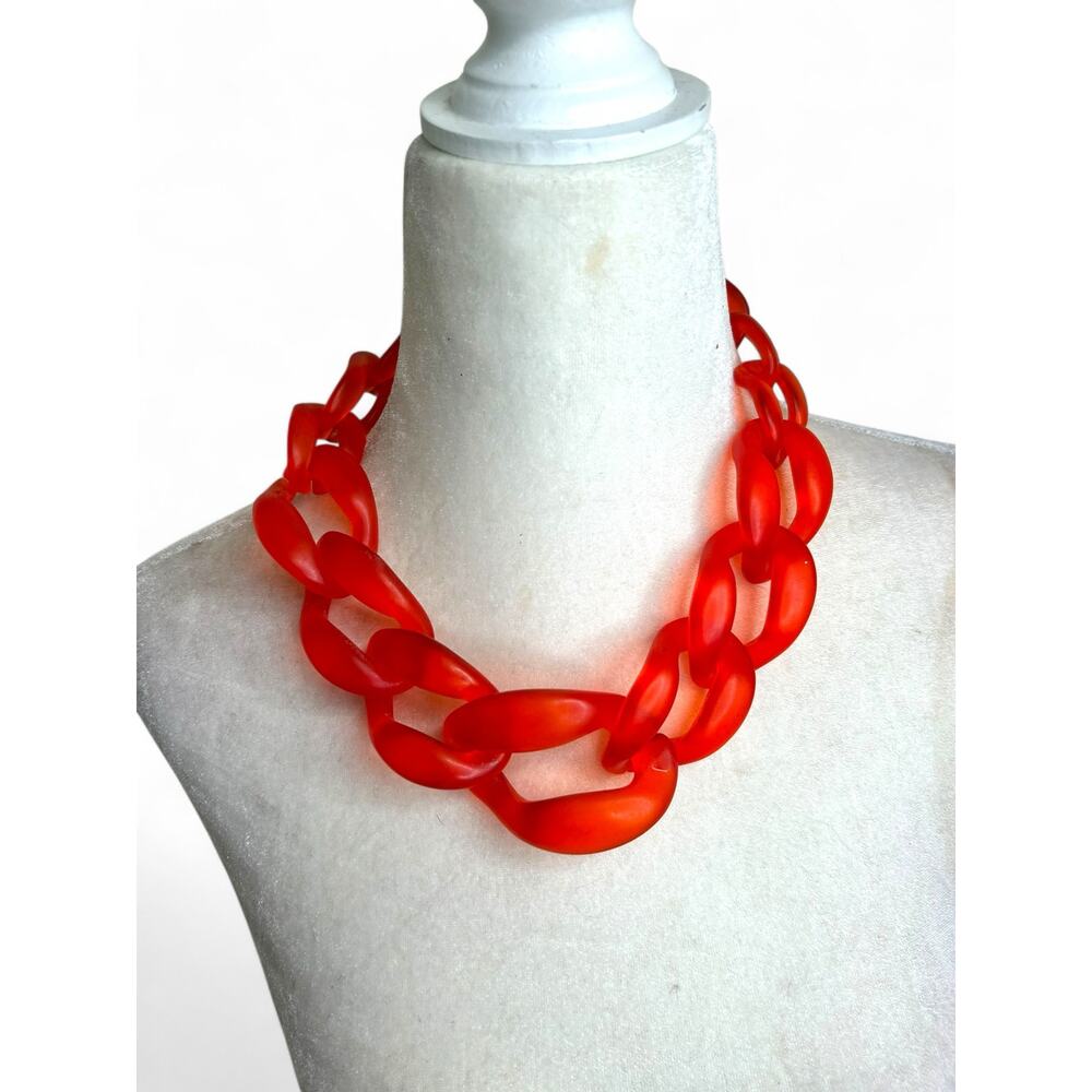 Chunky Bright Red Thick Brushed Resin Link Chain Necklace Exaggerated Link Chain
